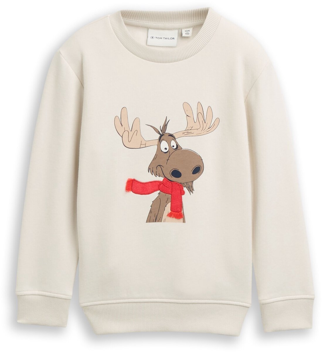 Tom Tailor - Basic sweatshirt met print - Maat 104/110 - greyish white