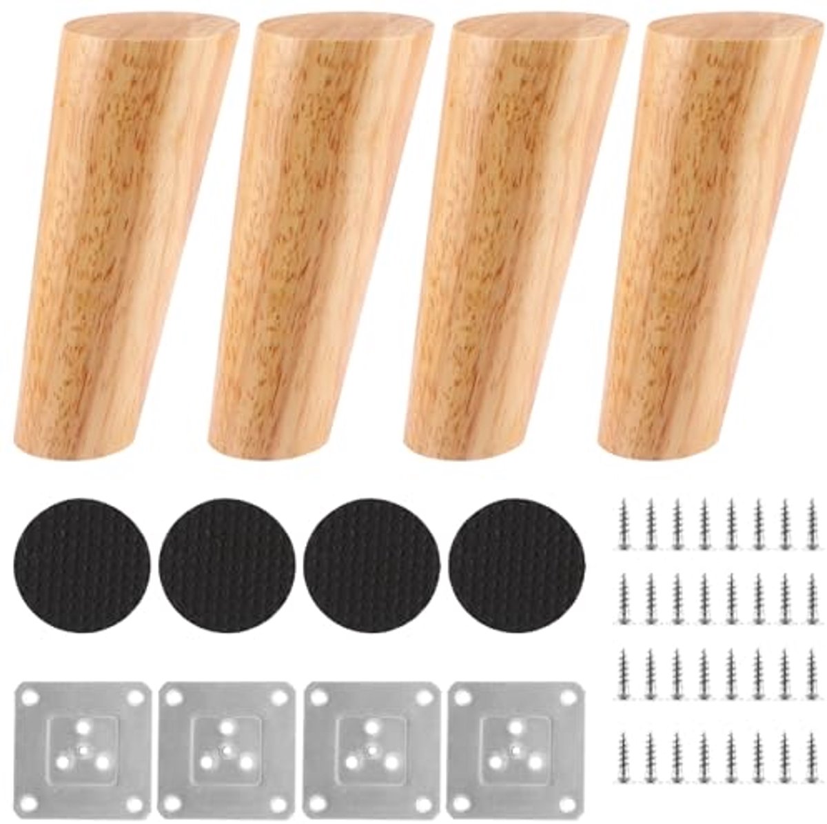 Houten meubelpoten set van 4, 12 cm, massief hout, vervangende tafelpoten met montageplaten en schroeven