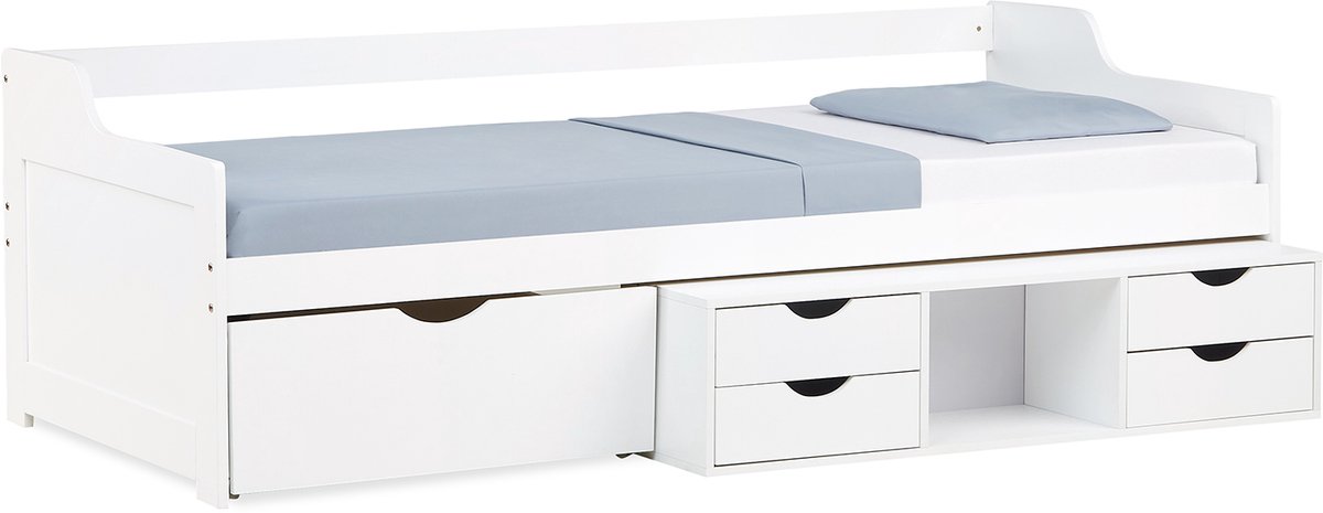 Homestyle4u Eenpersoonsbed - 90x200 cm - Wit - met lattenbodem - Bedladeen opbergruimte