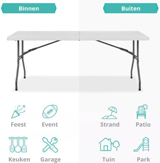 ADSafety Inklapbare Tafel - 10 Stuks - Campingtafel - Klaptafel - Vouwtafel Buiten - Tuintafel - 180 x 74 x 74 cm - Wit van ADSafety — afbeelding 4