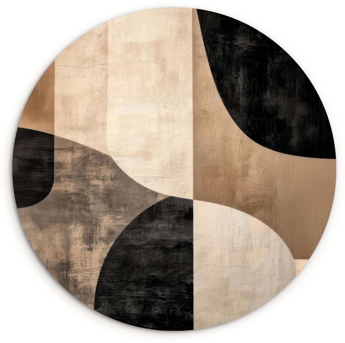 WallCircle Wandcirkel 140x140 cm - Muurcirkel Abstract - Vlakken - Zwart - Rond - Muurdecoratie woonkamer - Wanddecoratie slaapkamer - Kamer decoratie accessoires - Ronde schilderijen