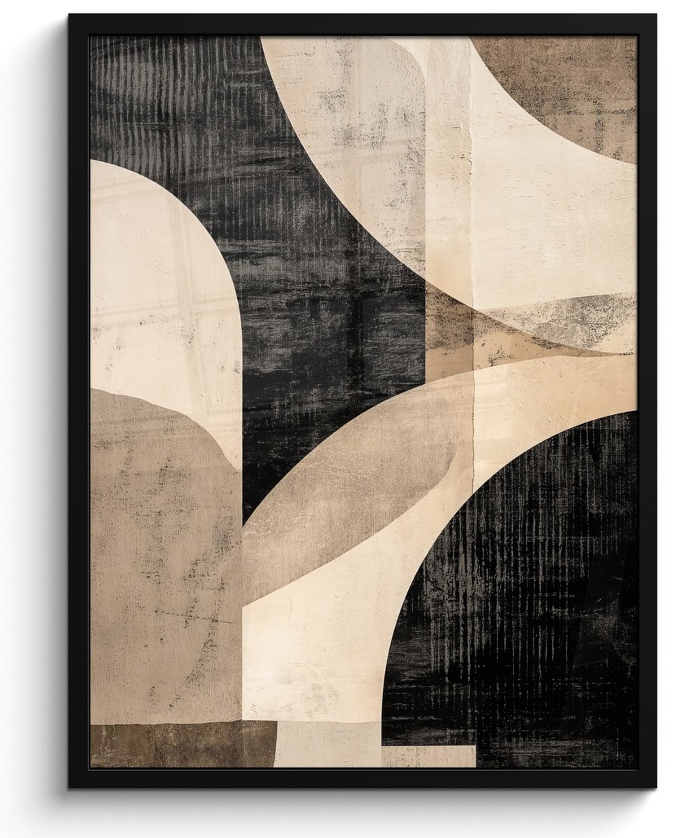 FrameYourWall Poster in lijst - Fotolijst 60x80 cm - Posters - Abstract - Vormen - Modern - Beige - Posterlijst zwart - Decoratie - Wanddecoratie woonkamer - Muurdecoratie slaapkamer