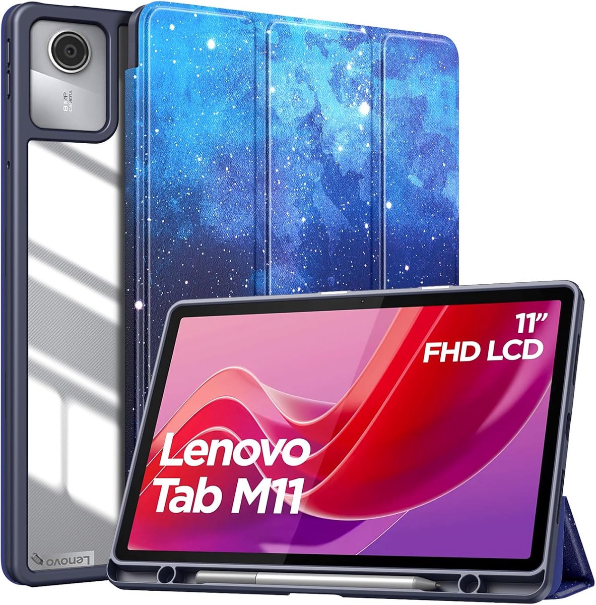Lenovo Tab M11 2024 (TB330FU/TB330XU) Tablet - Ultra Slim TriFold Stand Cover - Stylus Slot - Auto Awakening - Back Pen Holder - Blue Starry Sky