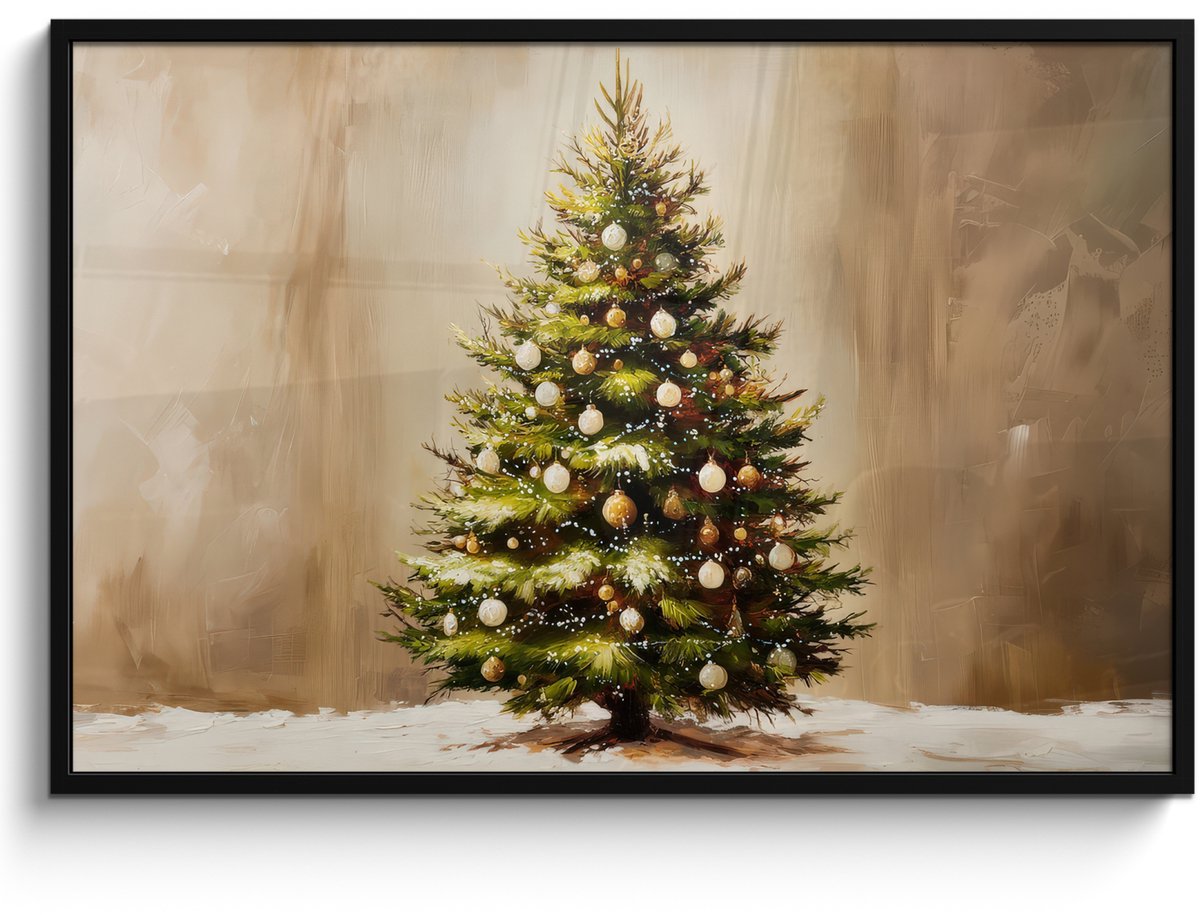 FrameYourWall Poster in lijst - Fotolijst 120x80 cm - Posters - Kerst - Sfeer - Groen - Posterlijst zwart - Decoratie - Wanddecoratie woonkamer - Muurdecoratie slaapkamer - Kerstversiering - Kerstdecoratie voor binnen - Kerstmis