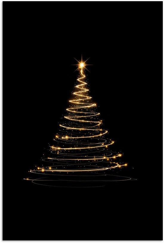 Poster 40x60 cm - Magisch - Kerstboom - Lichtspiralen - Zwart - Posters - Kamer decoratie - Wanddecoratie woonkamer - Muurdecoratie slaapkamer - Kerstversiering - Kerstdecoratie voor binnen - Kerstmis