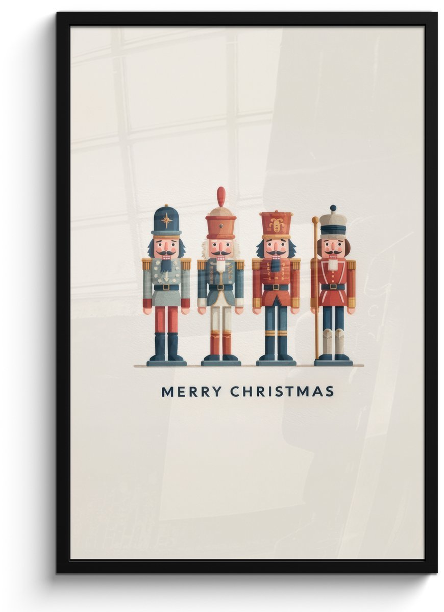 FrameYourWall Poster in lijst - Fotolijst 60x90 cm - Posters - Notenkrakers - Minimalistisch - Kerst - Beige - Posterlijst zwart - Decoratie - Wanddecoratie woonkamer - Muurdecoratie slaapkamer - Kerstversiering - Kerstdecoratie voor binnen - Kerstmis