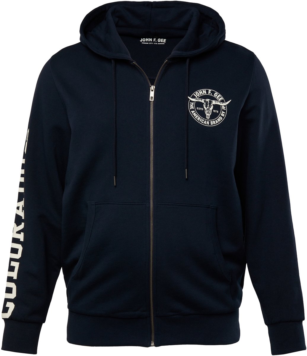 John F. Gee - Heren - Hoodie-jack print op de mouwen kangoeroezak - Navy blauw - Maat L