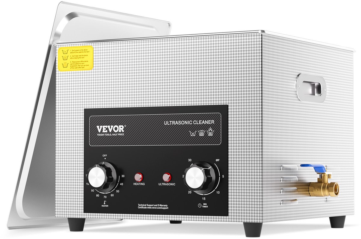 VEVOR 15L Ultrasone Reiniger - 360º - met Verwarmingstimer en Mand - Ultrasoonreiniger voor Brillen / Sieraden / Metalen onderdelen Gereedschap