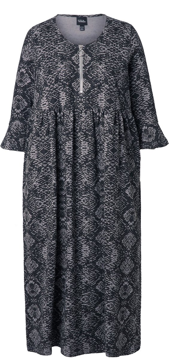Ulla Popken Dames - Jersey maxi-jurk slangenpatroon 3/4-mouwen - Grafietgrijs - Maat 50+