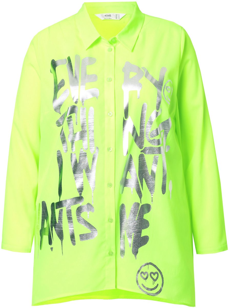 Angel of Style - Dames - Blouse A-lijn metallic tekst puntzoom - Limoengroen - Maat 44