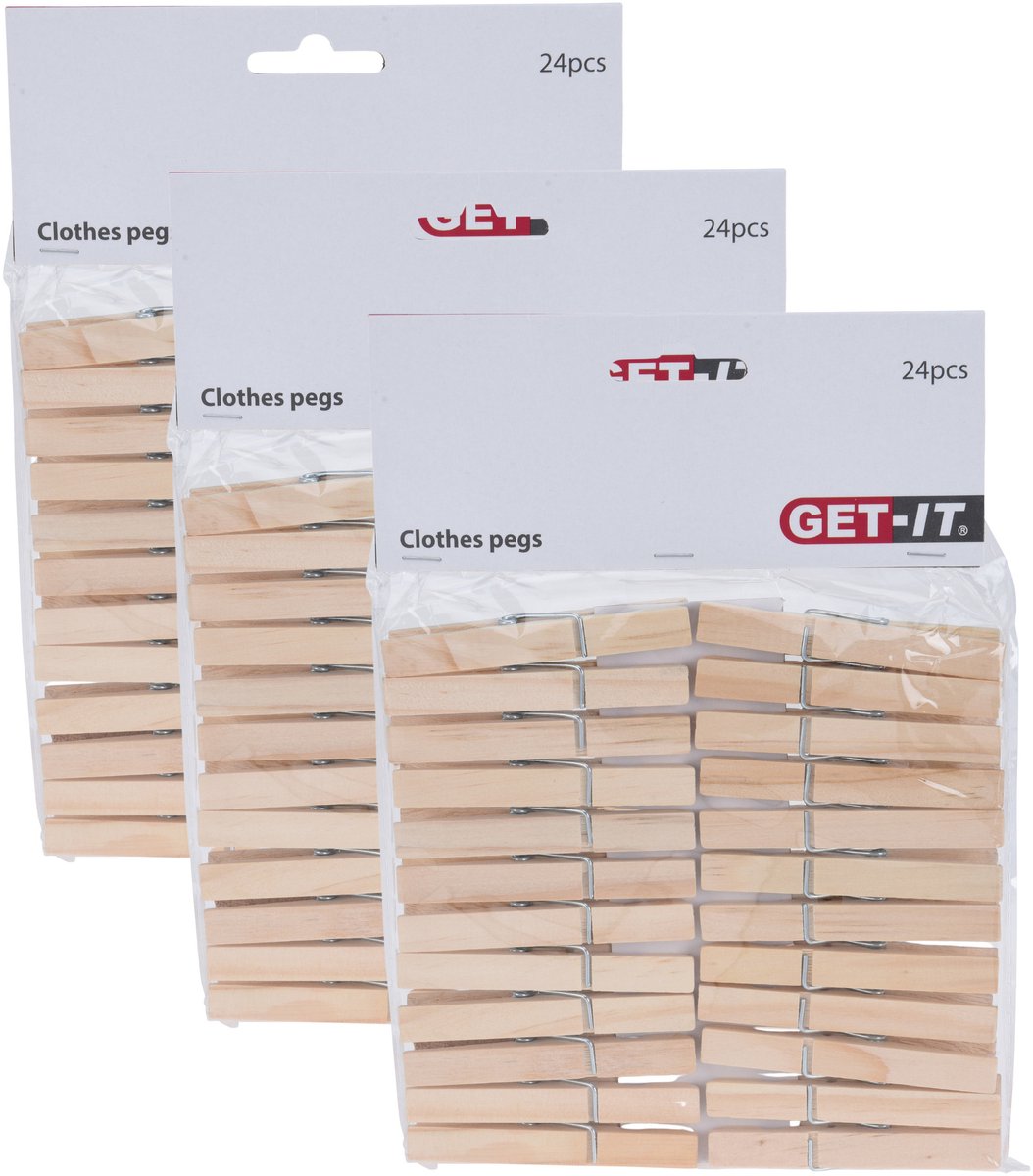 Wasknijpers naturel van hout - 72x stuks - 7,5 cm - Huishouding - De was doen - Was ophangen - wasgoedknijpers
