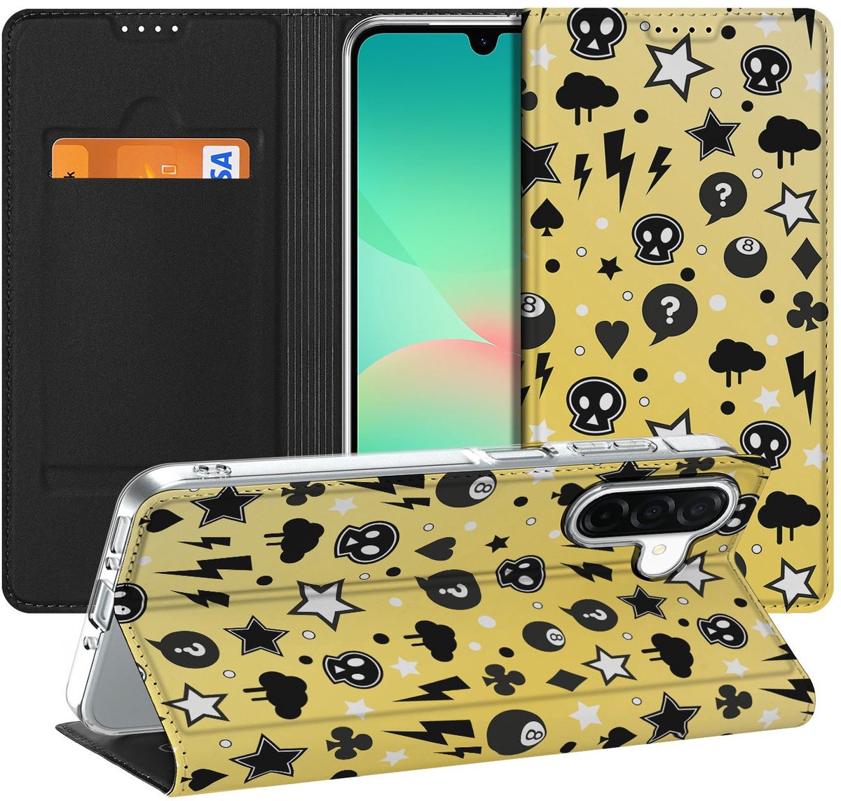 Mobiel BookCase Samsung Galaxy A26 Punk Geel