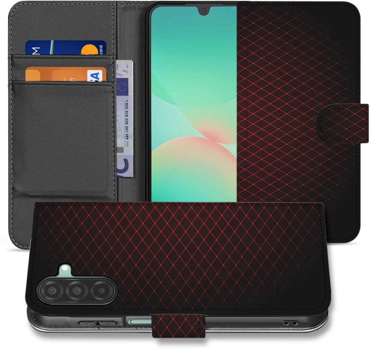 Samsung Galaxy A26 Geruit Rood Book Case