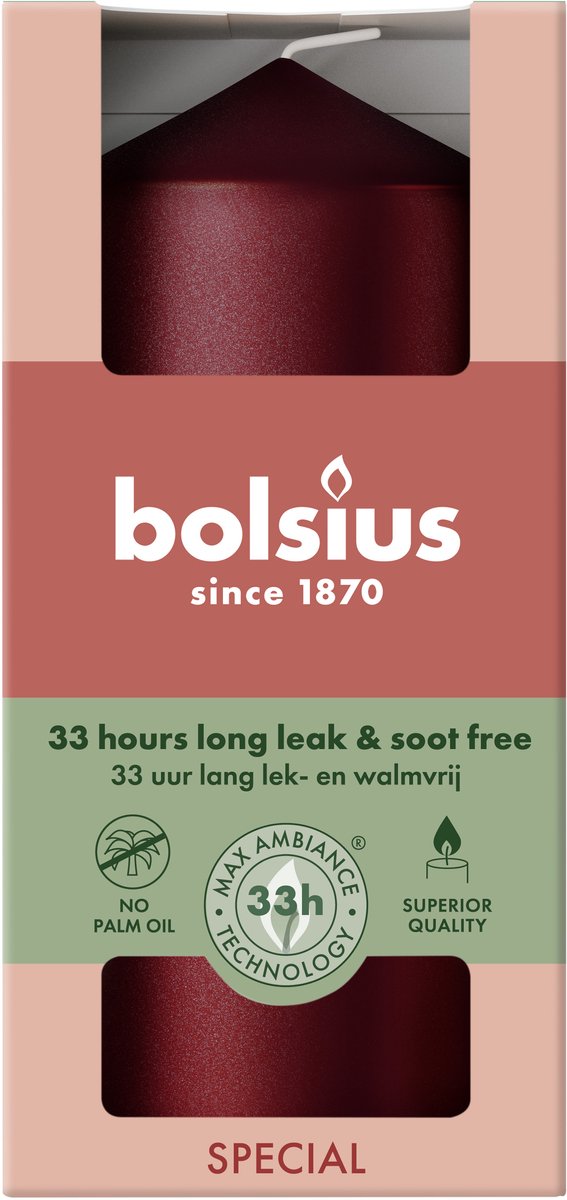Bolsius - Stompkaars - 120/58 mm - Metallic Rood