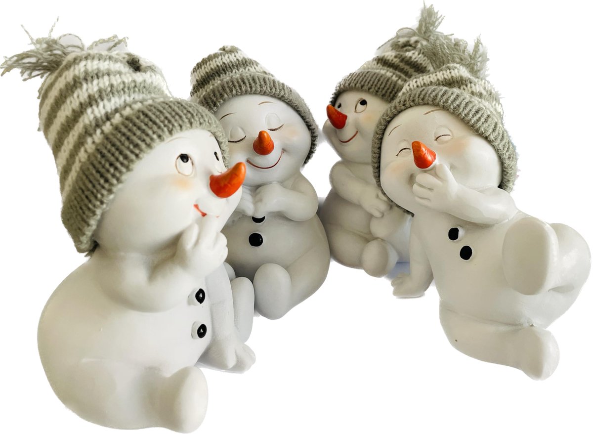 Azomor® Set van vier charmante sneeuwpop kerstfiguren voor feestelijke decoratie