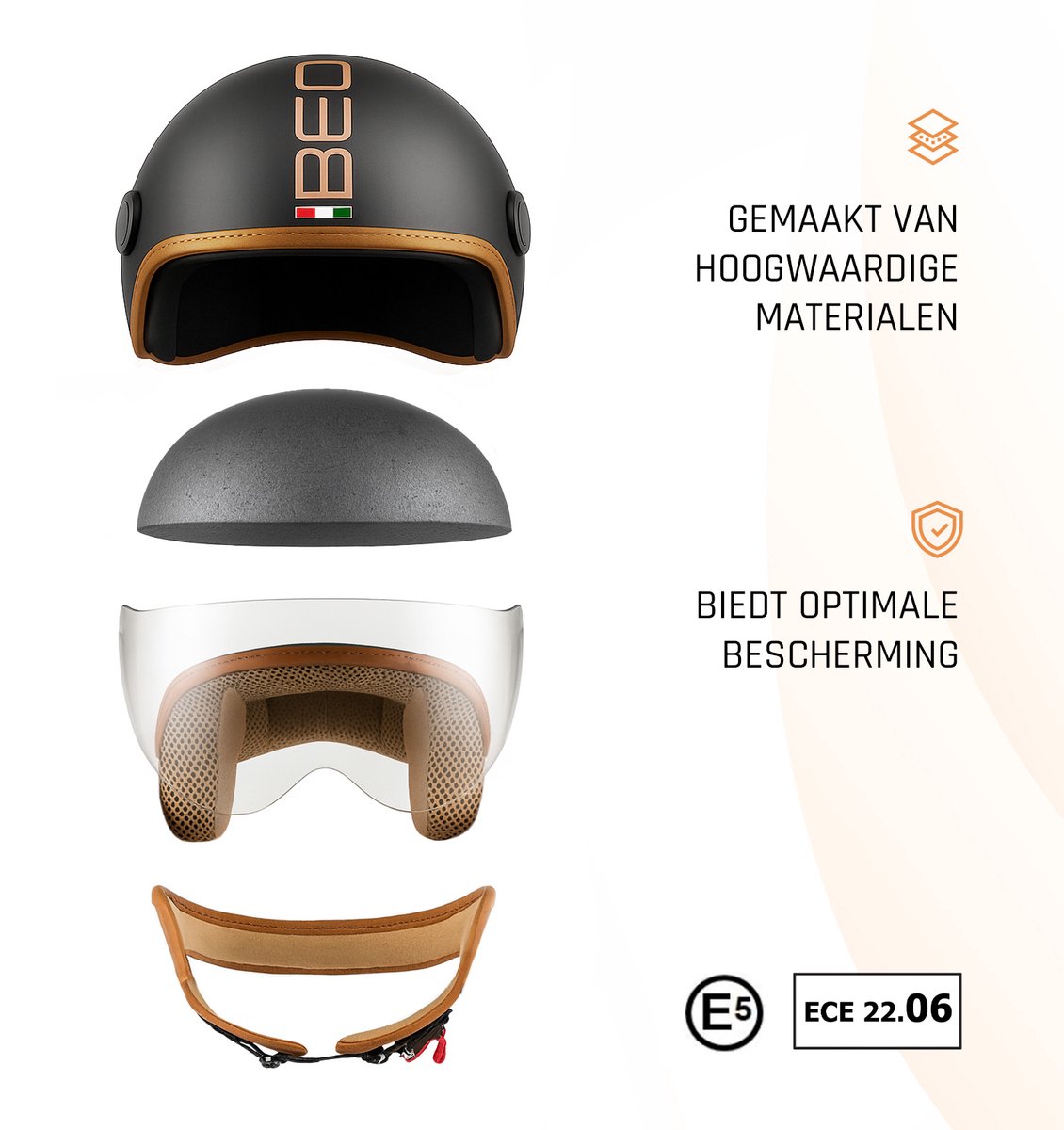 BEON Design Luxe Scooterhelm - Zwart - L - Jethelm met Vizier - Motorhelm - Geschikt voor Vespa, Scooter, Brommer, Motor en Snorfiets – foto 6