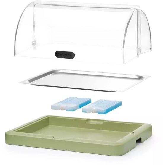 HENDI Koelvitrine met roldeksel - ABS behuizing, roestvaststalen plateau 40 x 30 cm - 46 x 35,5 x 22 cm - groen - met koelelementen - voor buffetpresentatie van Merkloos — afbeelding 2