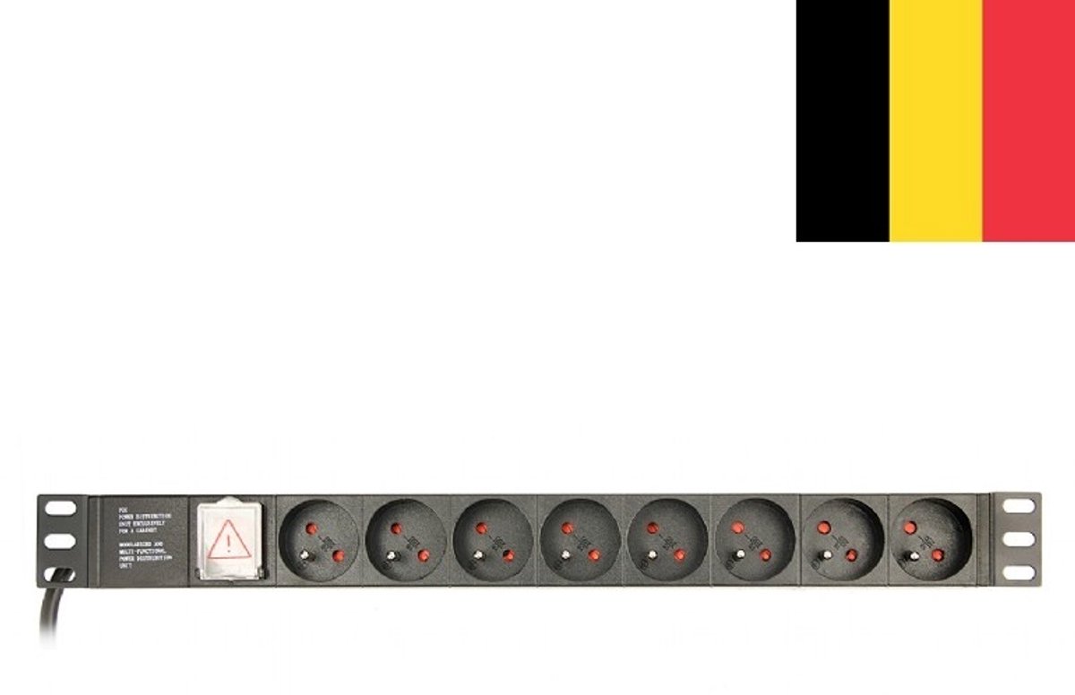 19&apos; stekkerdoos met schakelaar (PDU), 8-voudig met pen-aarde (FR/BE), 1U, 16A
