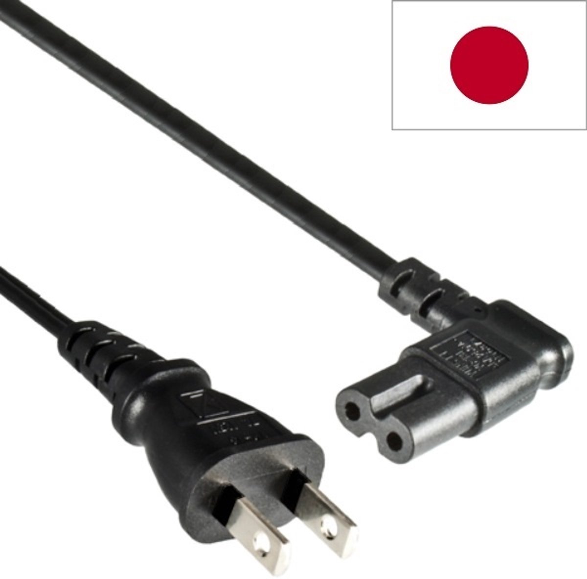 C7 (haaks links/rechts) - Type A / Japan (recht) stroomkabel - VVF 2x 0,75mm / zwart - 1,8 meter