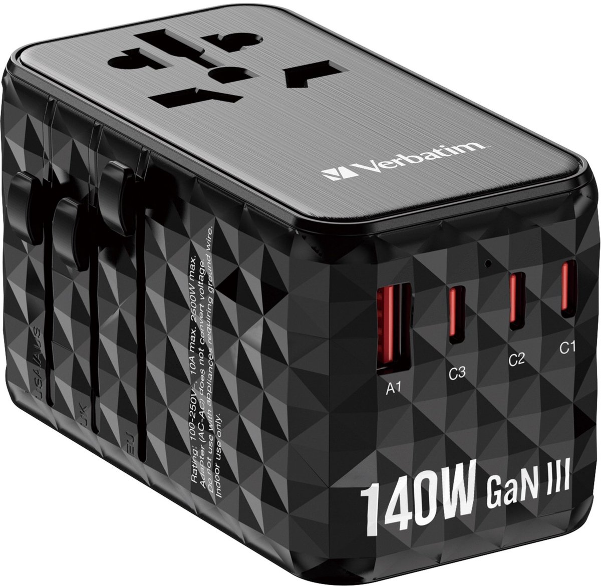 Verbatim 32125 USB Reisadapter GaN III 3x USB-C 1x USB-A PD 140W