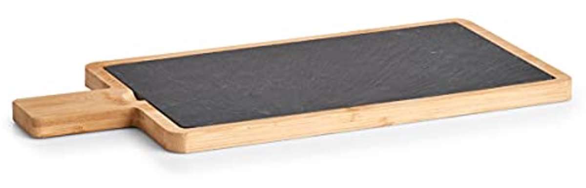 Bamboe en leisteen snij- en serveerplank met handvat - 40 x 19 x 1,5 cm