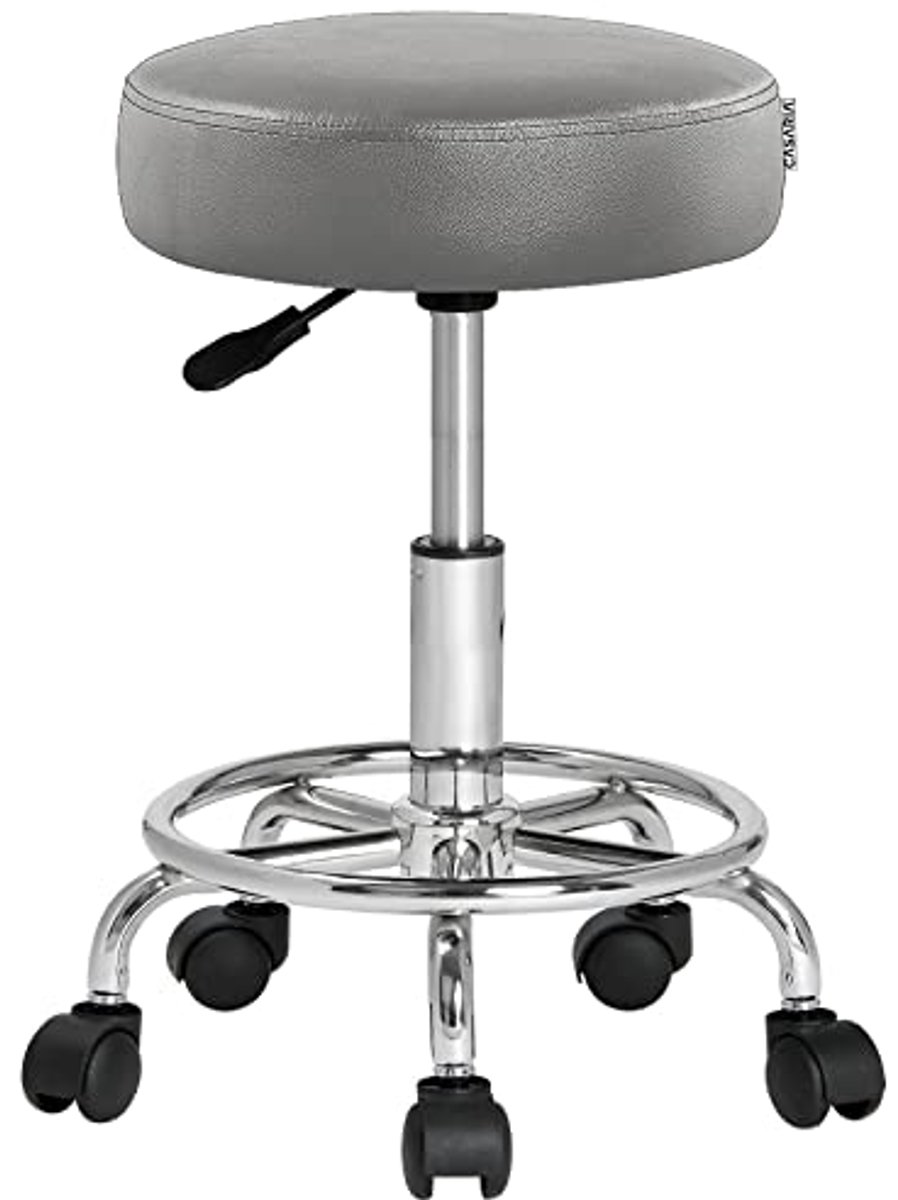 Verstelbare Draaikruk met Voetsteun - 360° Draaibaar - Hoogte 51-65 cm - Grijs