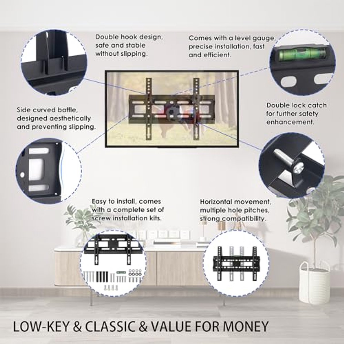 Muurbeugel voor Flat TV's 32-50 inch - VESA Muurmontage met Waterniveau, 66 lbs Capaciteit