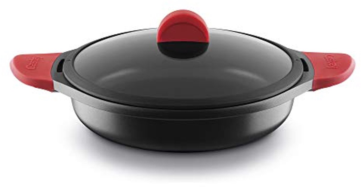 Koekenpan met Deksel 28 cm - Optimale Warmteverdeling en Veilig Silicone Handgrepen