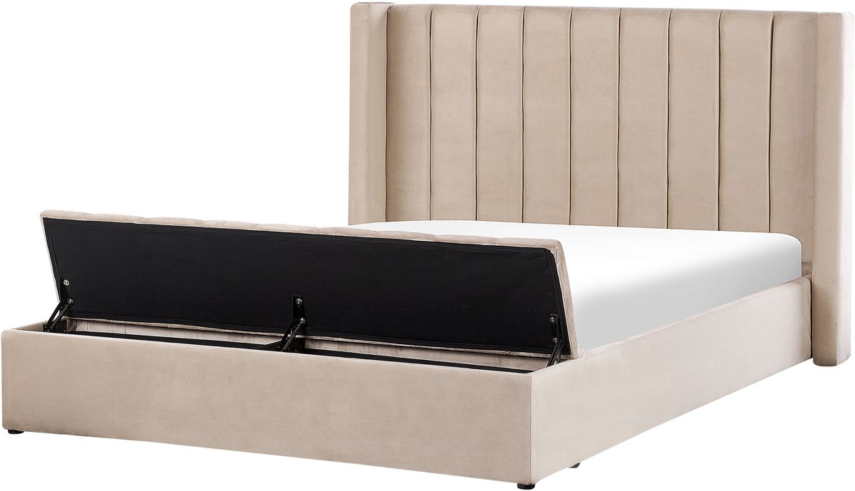 BELIANI NOYERS - Bed met opbergruimte - Beige - 180 x 200 cm - Fluweel