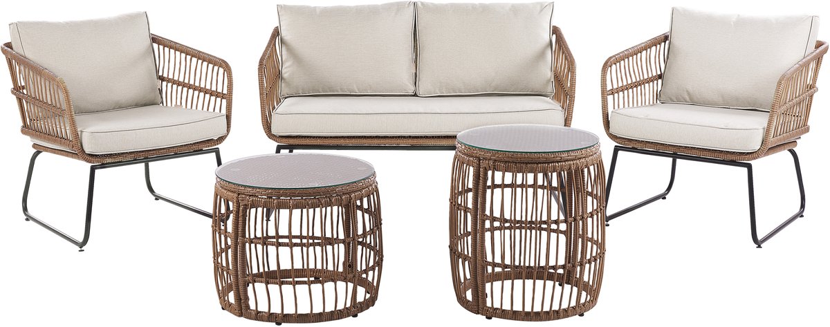 Beliani RAVELLO - Loungeset voor 4 - Beige - PE rotan