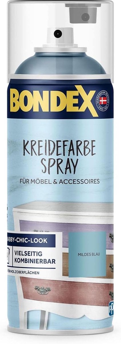 Bondex 446763 Krijtverfspray mildblauw 0,4 L voor 4 m² - Snel en eenvoudig: Schudden en spuiten - Eenvoudig aan te brengen - Shabby look verf