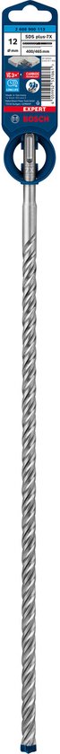 Bosch EXPERT SDS plus-7X hamerboor, 12 mm diameter en 400/465 mm lengte, verpakt in blauwe kartonnen blister.