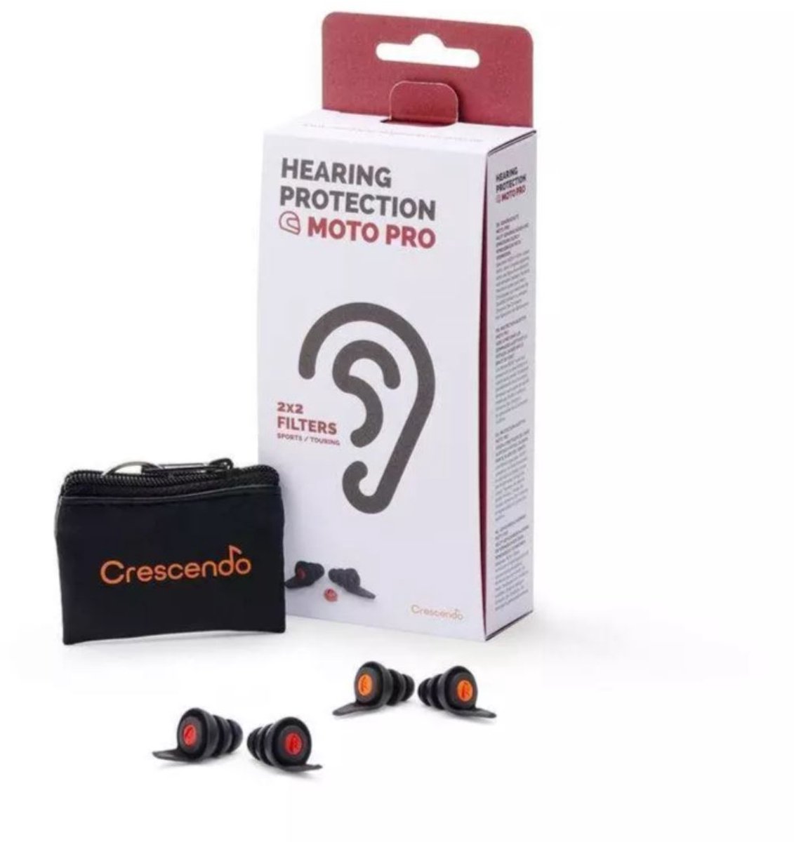Crescendo Moto Pro Gehoorbescherming - Oordoppen voor motorrijders - 2 Filtersets 16/24 dB - 2 Maten oordopjes - Speciale gaasfilters Sports/Touring - Navigatie blijft hoorbaar - Zacht en comfortabel onder de helm – Met opbergetui