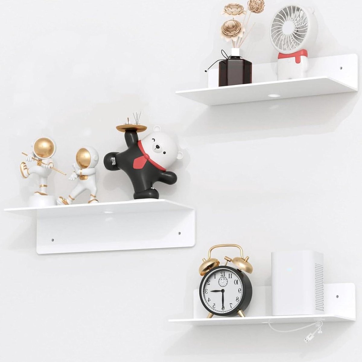 Allecto plus - Wandplank met Versterkte Bevestiging, Set van 3 - 30 cm - Diepte 12 cm - Badkamer Slaapkamer Woonkamer Keuken - Wit
