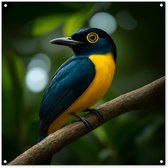 Affiche de jardin 100x100 cm - Décoration de jardin Vogel - Branche - Jaune - Feuilles - Affiche pour le jardin - Décoration extérieure - Tableau de jardin clôture - Décoration murale sur toile de jardin - Décoration murale sur toile de balcon