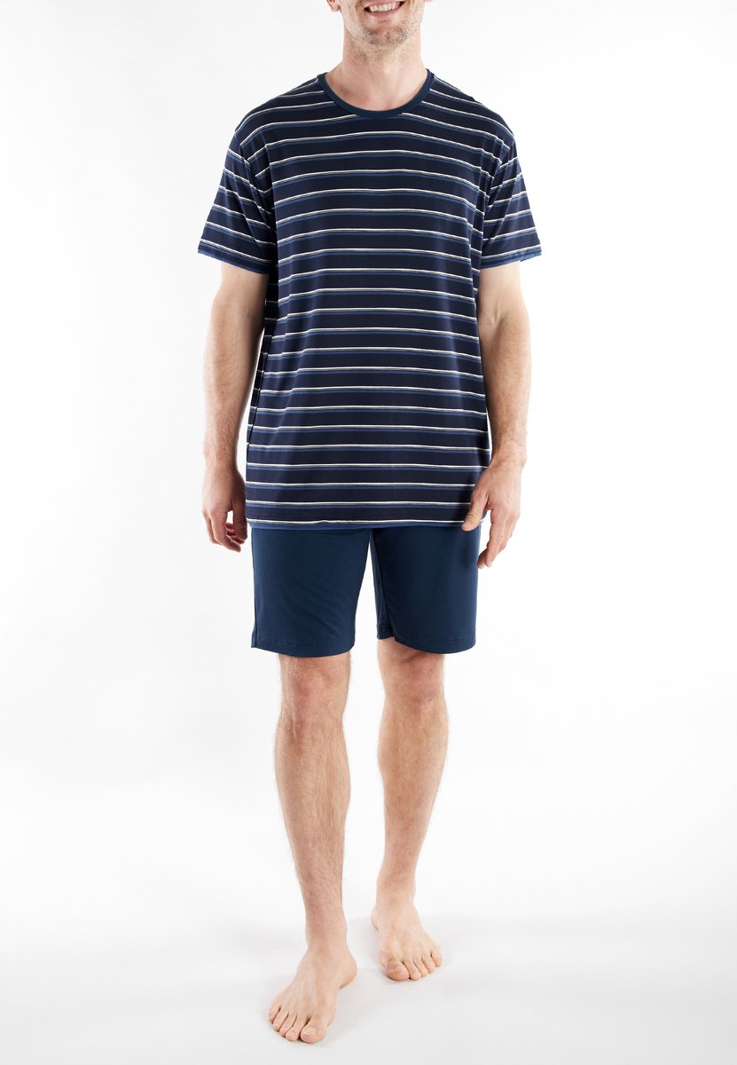 CECEBA heren bamboe pyjamaset kort stripes blauw