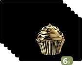 Sets de table - 6 pièces - 45x30 cm - Set de table en plastique - Cupcake - Nourriture - Or - Noir - Dessous de plat - Décoration de table - Accessoires de décoration de table de cuisine