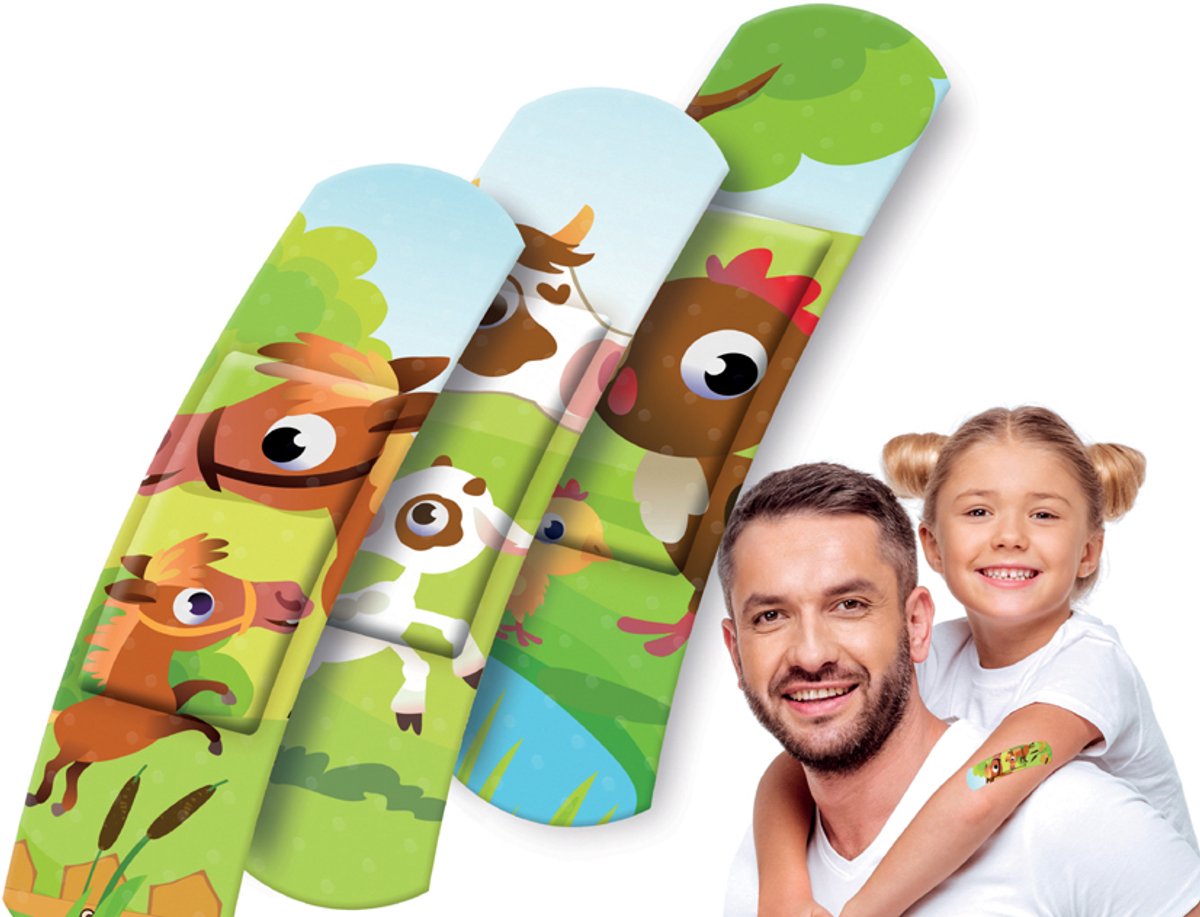 Lifemed kindergipsstrips 'Boerderijdieren', 40-delig metalen doosje