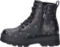 Zwarte Skechers laars met rits, versierd met glimmende steentjes, met veters.