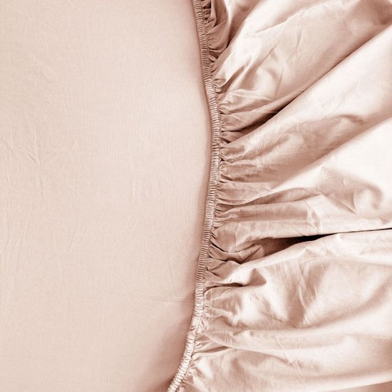 Drap-housse Kayori Emma en satin de coton - 160 x 200-210 cm - Épaisseur du matelas 35 cm - Élastique tout autour - Katoen bio - Vieux rose