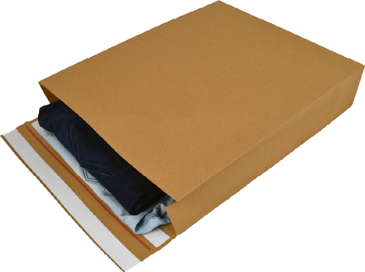 100x Papieren Verzendzakken Kraft Bruin 400 x 500 x 100 mm - Met Retourstrip - Duurzaam - Blokbodem - 100% Recyclebaar - 110 gr/m² - Hersluitbaar - Plasticvrij
