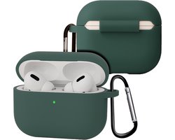 Case - Geschikt voor Apple Airpods Pro 3 - Siliconen Hoes met Clip - Silicone Hoesje Cover - Donkergroen