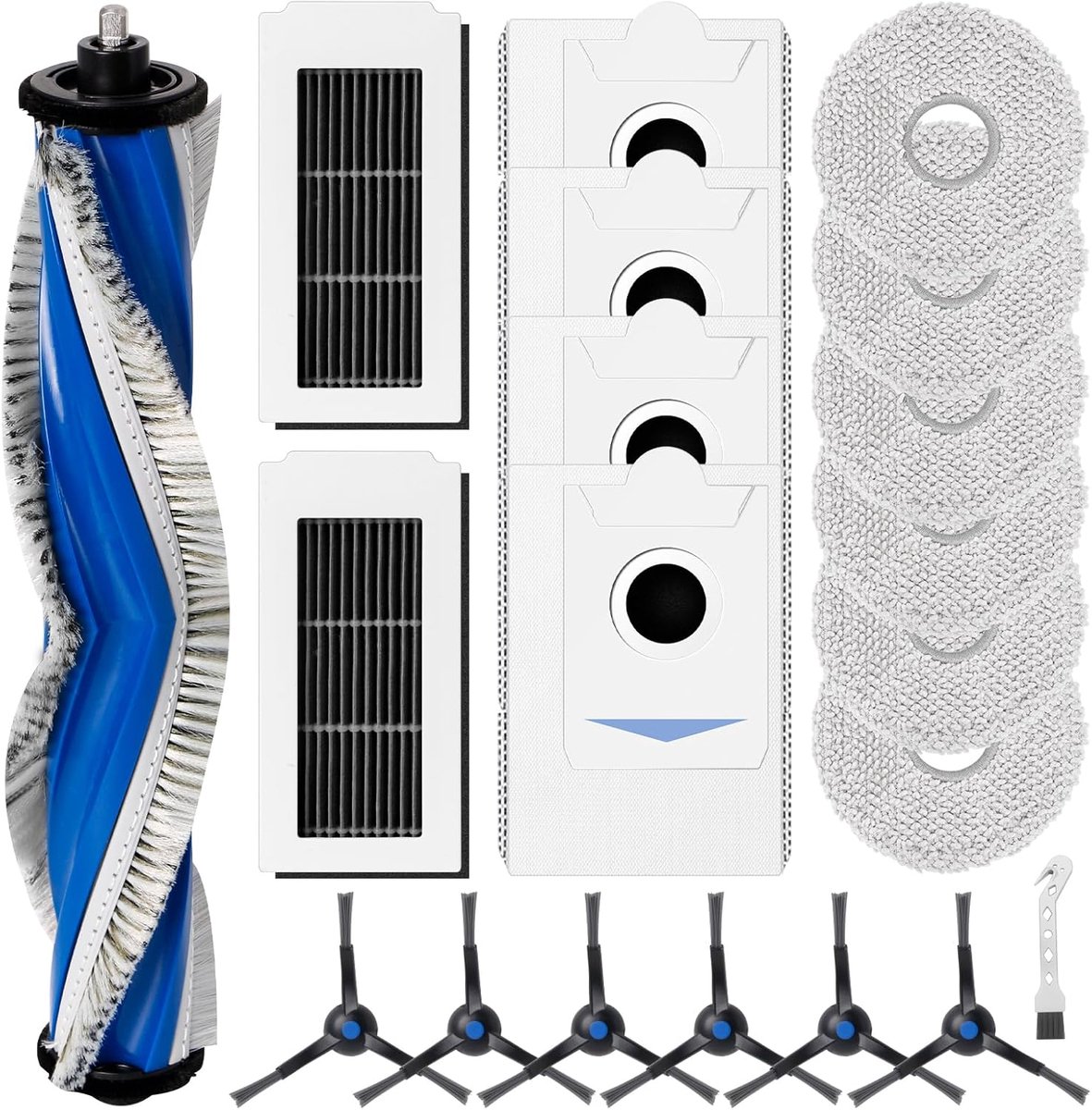 Accessoireset gescht voor Ecovacs Deebot X5 Omni/X5 Pro robotstofzuiger met 1 rolborstel, 2 HEPA-filters, 6 dweilen, 4 stofzakken, 6 zijborstels, 1 reinigingsborstel, reserveonderdelen voor veegmachines