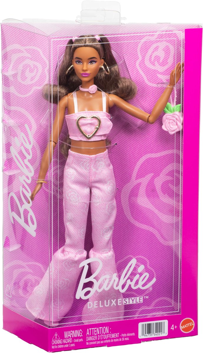 Barbie Deluxe Stijl - Roze Denim Croptop en Bruin Haar - Modepop — afbeelding 3