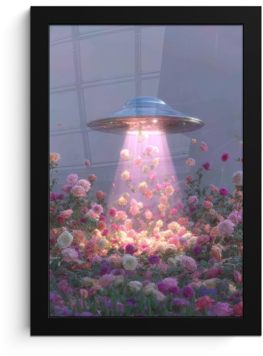 FrameYourWall Poster in lijst - Fotolijst 20x30 cm - Posters - Ufo - Rozen - Pastelkleuren - Posterlijst zwart - Decoratie - Wanddecoratie woonkamer - Muurdecoratie slaapkamer