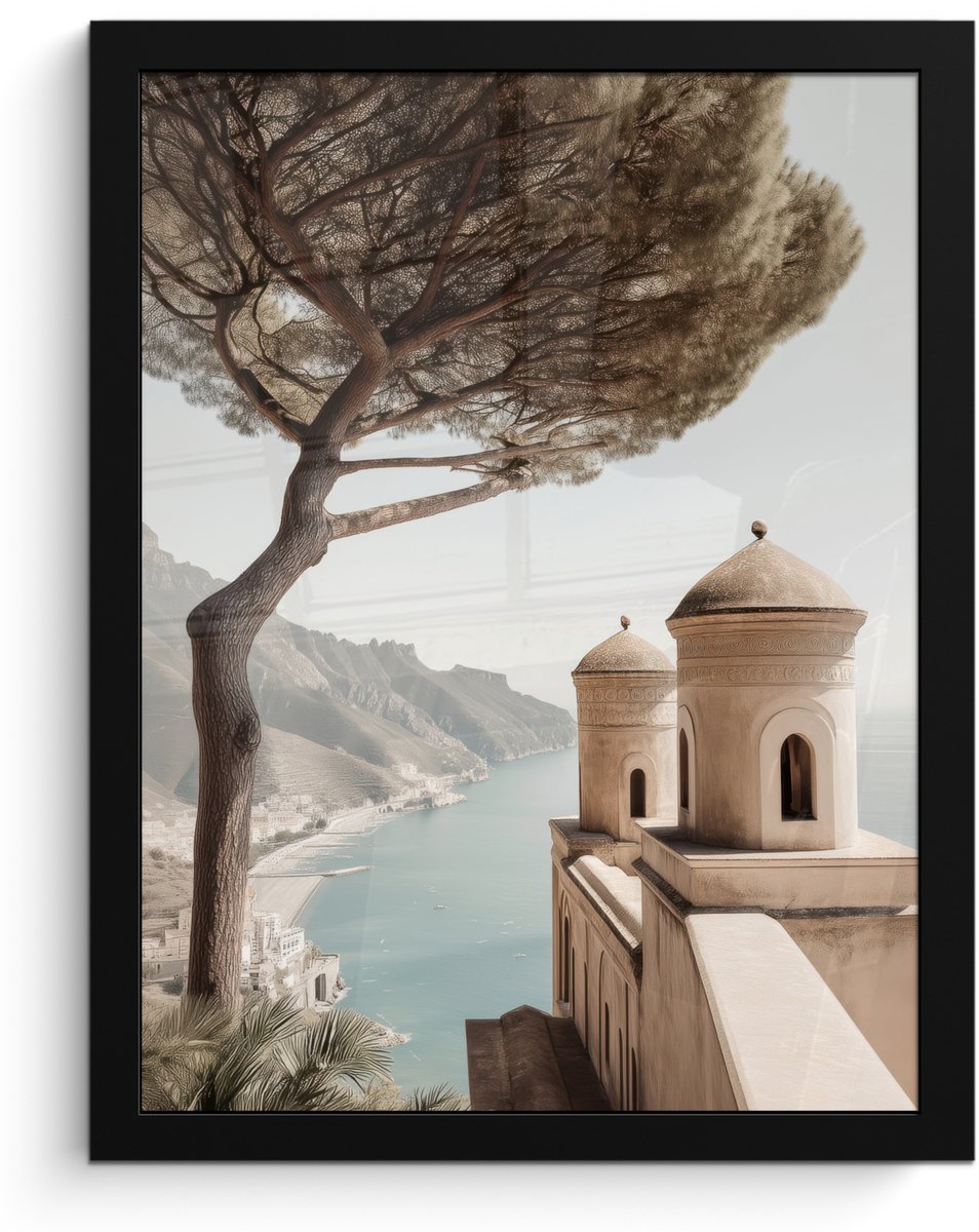 FrameYourWall Poster in lijst - Fotolijst 30x40 cm - Posters - Kust - Klif - Boom - Gebouw - Posterlijst zwart - Decoratie - Wanddecoratie woonkamer - Muurdecoratie slaapkamer Kust - Boom - Gebouw