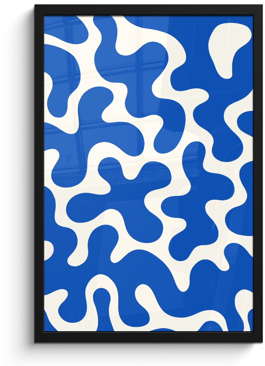 FrameYourWall Poster in lijst - Fotolijst 40x60 cm - Posters - Vormen - Abstract - Blauw - Golven - Posterlijst zwart - Decoratie - Wanddecoratie woonkamer - Muurdecoratie slaapkamer