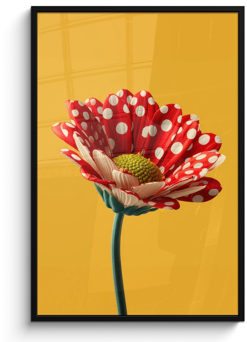 FrameYourWall Poster in lijst - Fotolijst 80x120 cm - Posters - Bloem - Rood - Stippen - Posterlijst zwart - Decoratie - Wanddecoratie woonkamer - Muurdecoratie slaapkamer