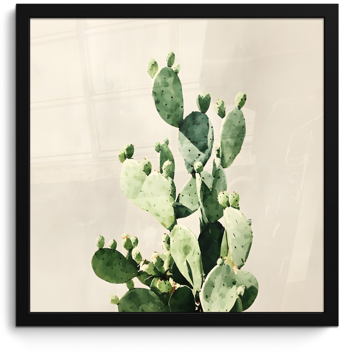 FrameYourWall Poster in lijst - Fotolijst 40x40 cm - Posters - Cactus - Groen - Minimalistisch - Posterlijst zwart - Decoratie - Wanddecoratie woonkamer - Muurdecoratie slaapkamer