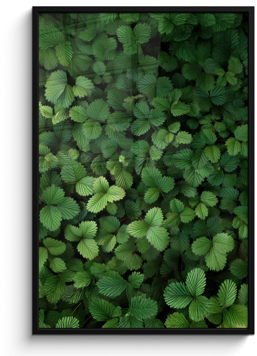 FrameYourWall Poster in lijst - Fotolijst 80x120 cm - Posters - Groen - Bladeren - Kartel - Zonlicht - Posterlijst zwart - Decoratie - Wanddecoratie woonkamer - Muurdecoratie slaapkamer